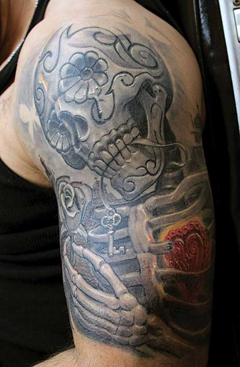 Skull, Rose and Compass Sleeve Temporary Tattoo Body Art Transfer No. 7